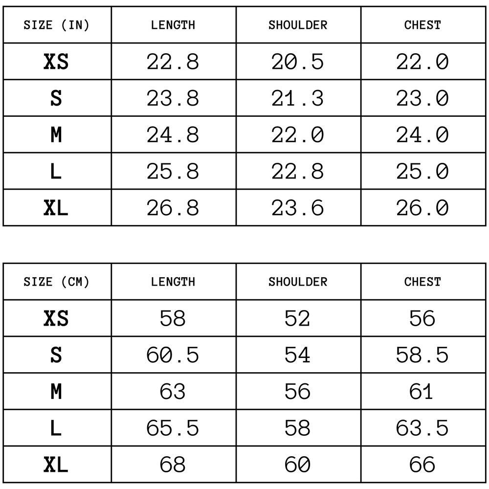 Stitches Sleeveless Tee Size Chart