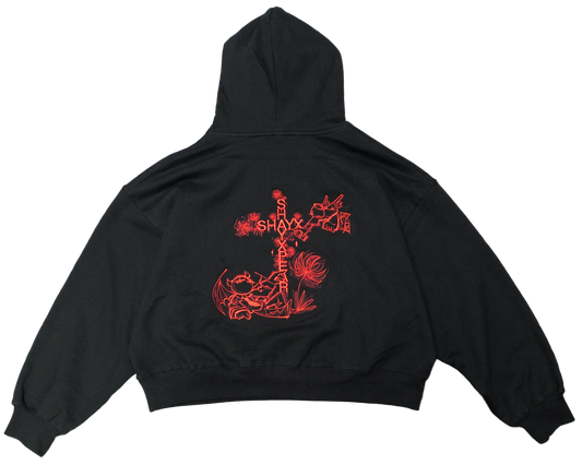 Back view of the hoodie with the design embroidered.